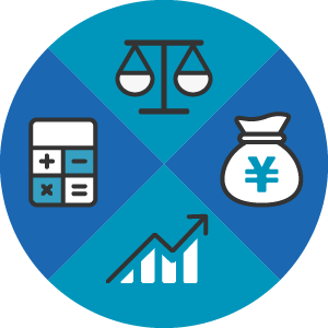 法務面、会計面、税務面、経営面の視点のアイコン